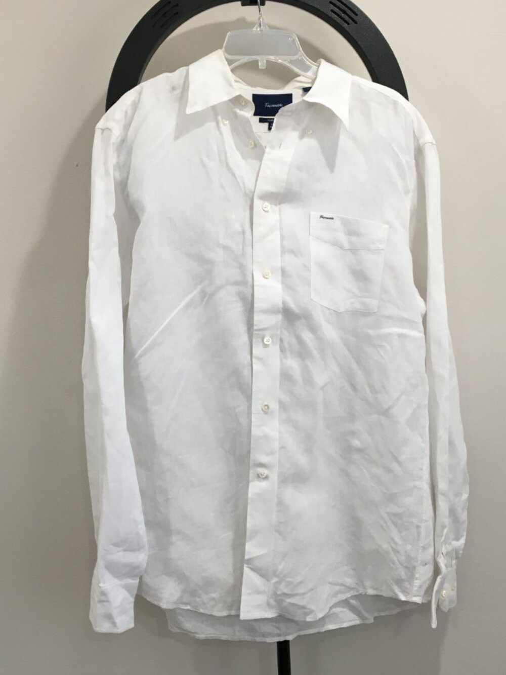 FACONNABLE Tall White 100% Linen Long Sleeve Button Shirt